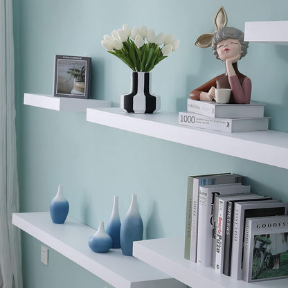 16 Inch White Mission Floating Shelves for Wall, Bathroom Wall Mount Shelves, Wood Modern Display Shelves, Book Shelves,For Bedroom,Living Room and Kitchen