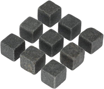 Whiskey Stones Gift Set W/ 9 Granite Whiskey Rocks Bag Reusable Cooling Ice Cubes Chill Your Scotch & Cold Drinks|Packed in Elegant… (Black)